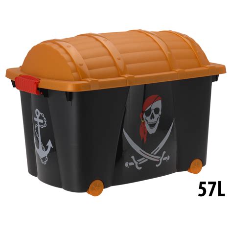 Pirate Childrens Plastic Storage Container Toy Chest Box With Wheels Ebay
