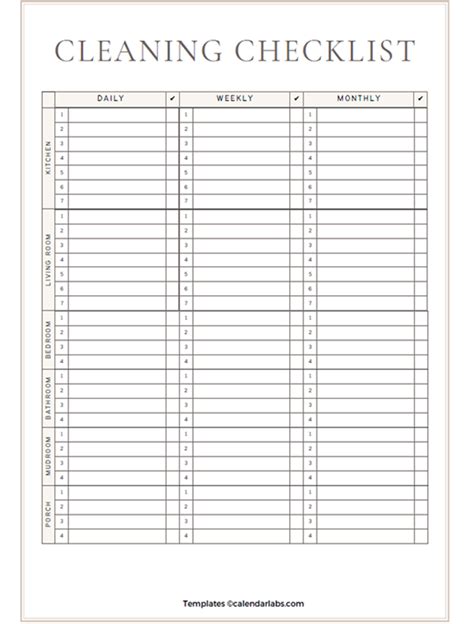 House Cleaning Schedule Template Free Printable Templates