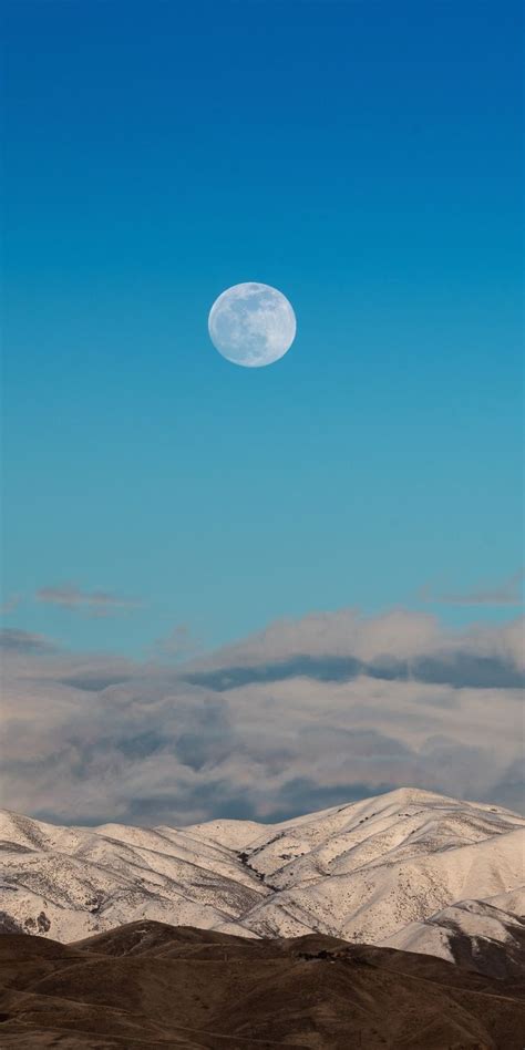 Moon Blue Sky Landscape Hills Clouds Nature 1080x2160 Wallpaper