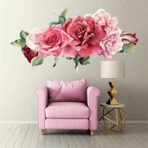 Pink Roses Wall Decals Made From Peel And Stick Removable Etsy