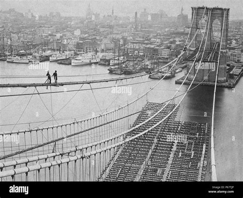 Foto Von Der Brooklyn Bridge Während Im Bau Vom Jahre 1883