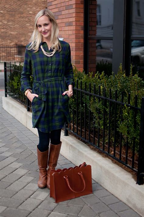 Mad For Plaid Flannel Dresses Scalloped Leather Bags And Pearls