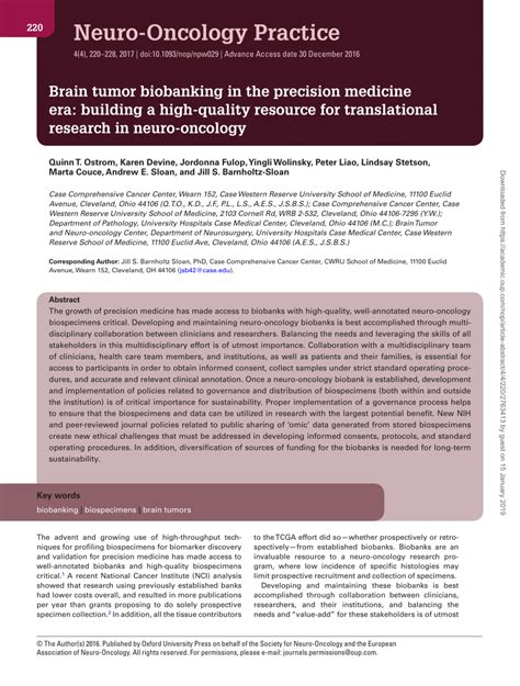 Pdf Brain Tumor Biobanking In The Precision Medicine Era Building A