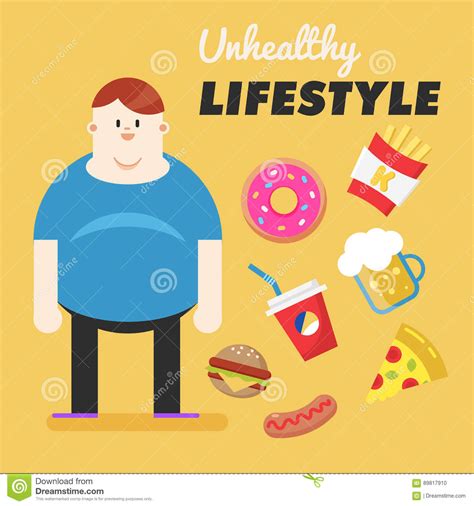 Unhealthy Lifestyle. Concept Of Unhealthy Lifestyle. Fat Man And His ...