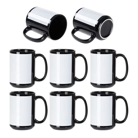 Wholesale 15 Oz Sublimation Coffee Mugs Blanks Black With White Patch