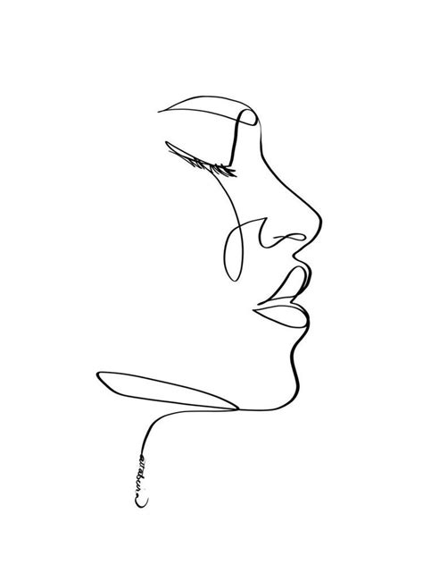 Abstract Female Face Print Printable One Line Drawing Feminine Continuous Lines Minimalist