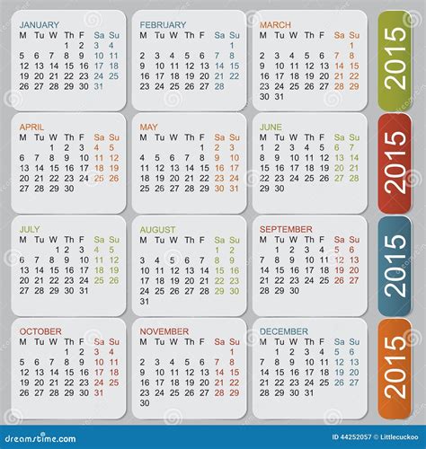 Simple European 2015 Year Vector Calendar Stock Vector Illustration
