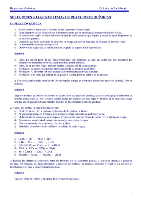 Pdf Soluciones A Los Problemas De Reacciones QuÍmicas Enfermeria