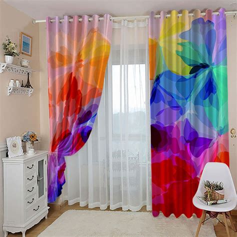 3d Printing Curtain Panels Colorful Flower Sliding Glass Door Double
