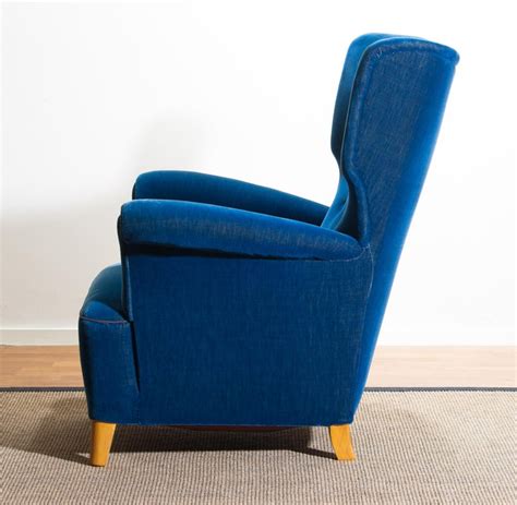 Scandinavian Royal Blue Velvet Wingback Chair, 1930-1940 ... Get contact details & address of companies manufacturing and sofa foam: