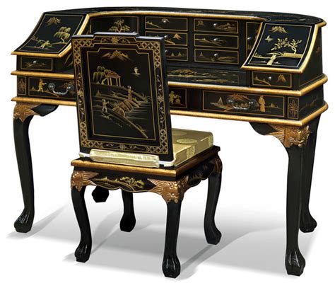 Chinoiserie Harpsichord Style Desk With Chair Asian Desks And