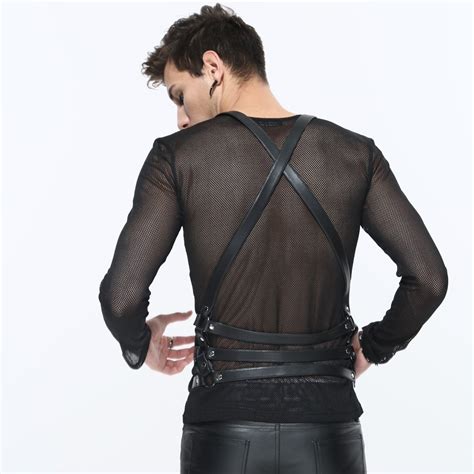 men s punk strap faux leather body chest brace harness punk design