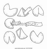 Vector Outline Lovely Illustration Chinese Fortune Cookies Coloring Perfect Book sketch template