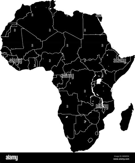 Silueta De África Mapa De Vectores Versión En Blanco Y Negro