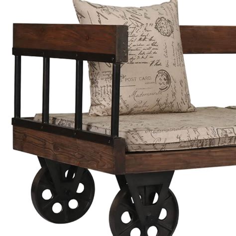 Lamlam Reclaimed Teak Wood Upholstered Two Seat Industrial Style Sofa