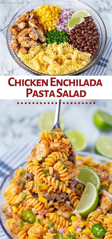 Also, one tip about making this dill pickle pasta salad is that the dressing will firm up a bit after chilling in. Zesty Chicken Enchilada Pasta Salad - Your Cup of Cake in ...