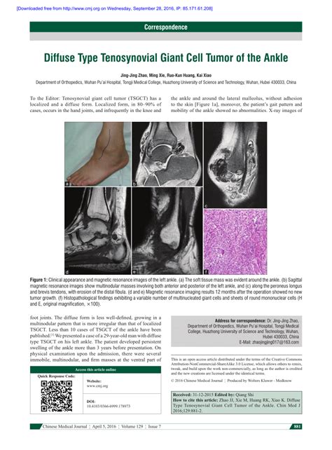Pdf Diffuse Type Tenosynovial Giant Cell Tumor Of The Ankle
