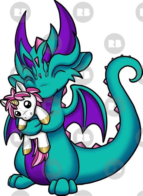 Dragon With Unicorn Plushie Sticker By Rebecca Golins Cute Dragon Drawing Easy Dragon