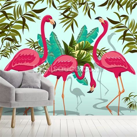Tropical Pink Flamingos Wallpaper Mural Wallsauce Au