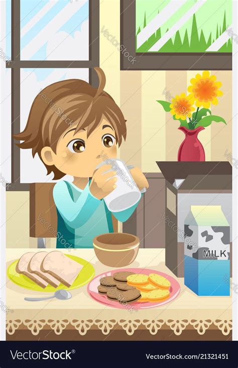 Boy Eating Breakfast Vector Image On Vectorstock Flashcards For Kids