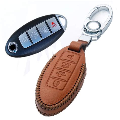 Genuine Pu Leather 4 Button Remote Key Bag Case Fob Holder Chain For
