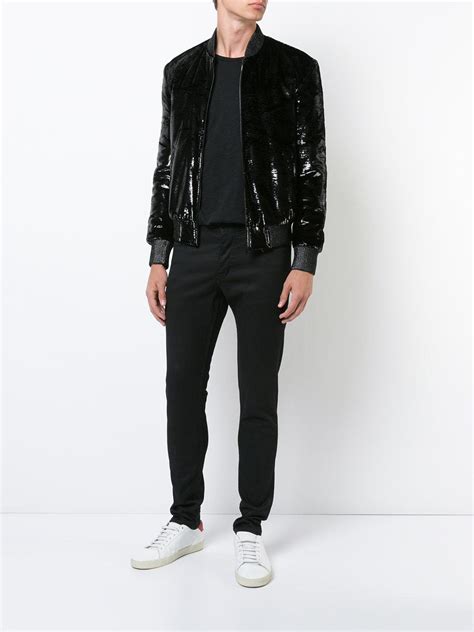 Saint Laurent Silk Shiny Bomber Jacket In Black For Men Lyst