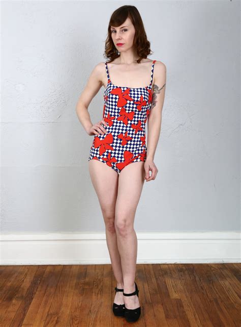 Bow Print Swimsuit One Piece Bathing Suit Etsy