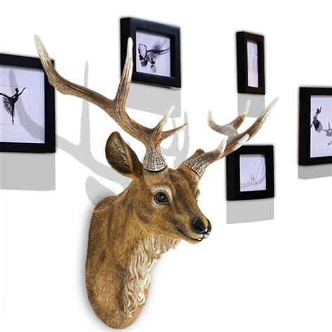 New 34x42cm Resin Deer Head Wall Sculptures Art Wall Hanging Ornament