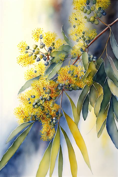 Wattle Australian Native Tree Flower Watercolour Painting 3 Digital