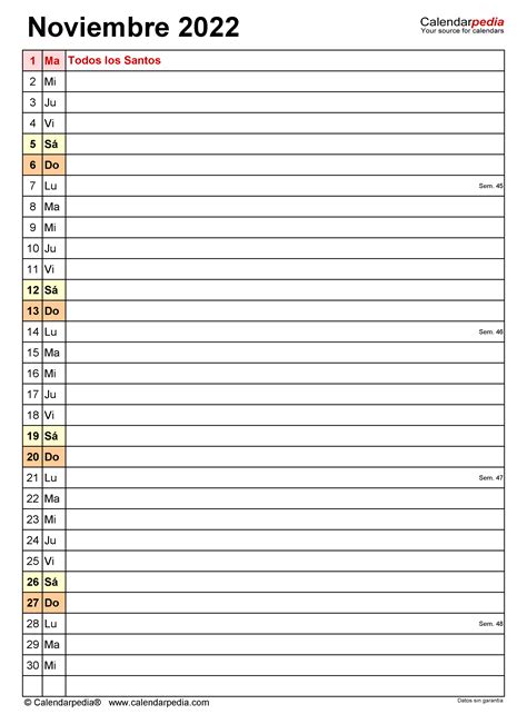 Calendario Noviembre 2022 En Word Excel Y Pdf Calendarpedia