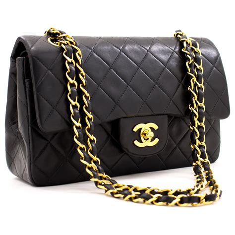 Chanel 255 Lined Flap 9 Chain Shoulder Bag Black Lambskin Purse