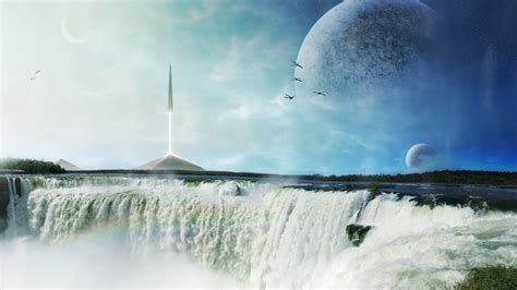 Waterfall Wallpaper Waterfall Planet Science Fiction Space Art Hd