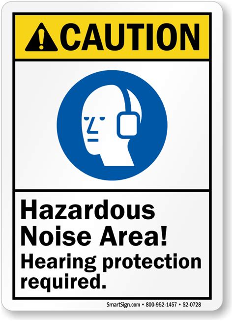 Hazardous Noise Area Hearing Protection Required ANSI Caution Sign