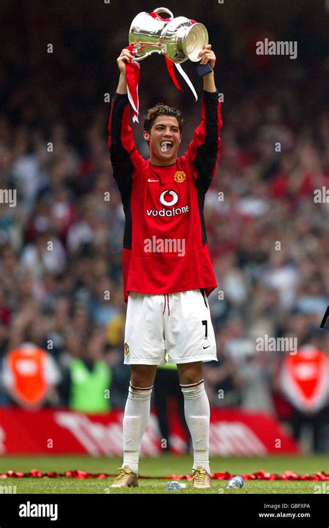 Manchester Uniteds Cristiano Ronaldo Celebrates With The Fa Cup Trophy