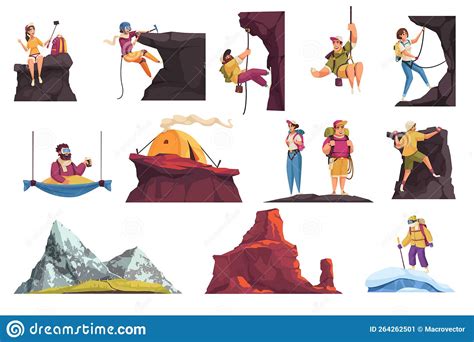 Climber Alpinist Icon Set Stock Vector Illustration Of Young 264262501