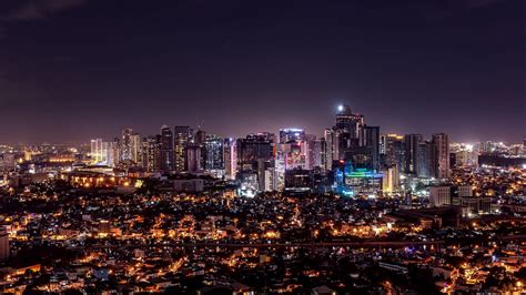 Download Wallpaper 1600x900 Night City Aerial View Buildings Lights