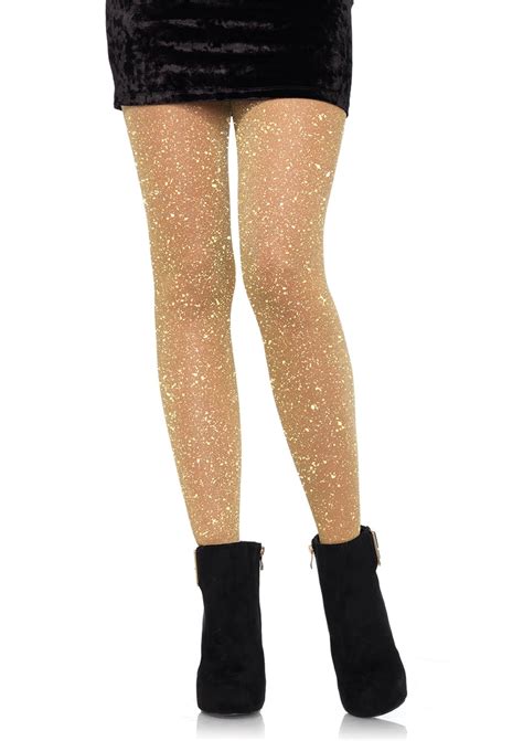 Leg Avenue Women S Lurex Sparkly Shiny Glitter Footed Tights Gold