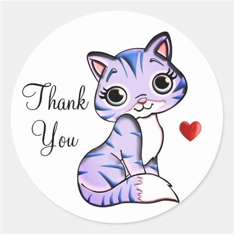 Cute Kitty Cat With Heart Thank You Classic Round Classic Round Sticker