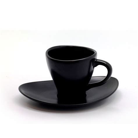 Set Of Artisan Designer Porcelain Matte Black Espresso Coffee Tea