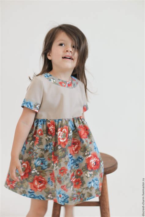 Летнее детское платье в цветы, короткий рукав, пышная юбка ...