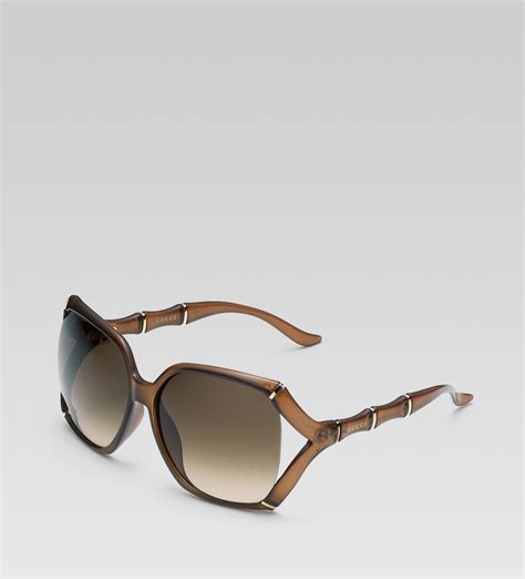 Lyst Gucci Large Rectangle Frame Sunglasses With Bamboo Effect In Brown