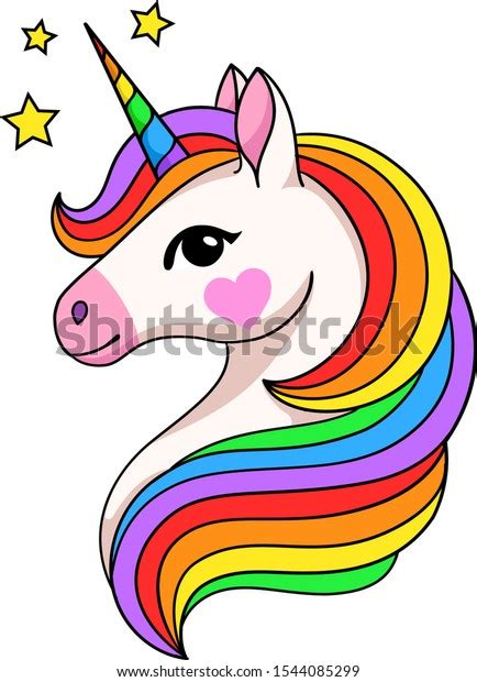 Head Cute Unicorn Bright Rainbow Mane เวกเตอร์สต็อก ปลอดค่าลิขสิทธิ์