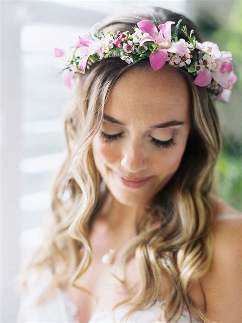 Wedding Flower Crown With Pink Wax Flowers And Orchids Wedding Hair