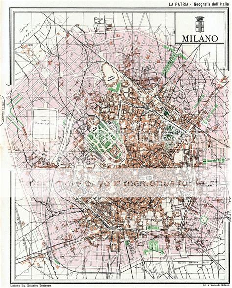 Pianta Di Milano Grande Carta Topografica Cromolitografia