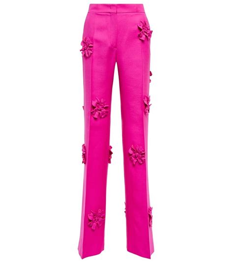 appliquéd wool and silk crêpe pants hot pink pants silk crepe