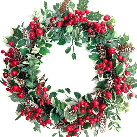 Buy Inch Holly Berry Pine Cones Wreath Christmas Wreath For Front Door Evergreen Winter