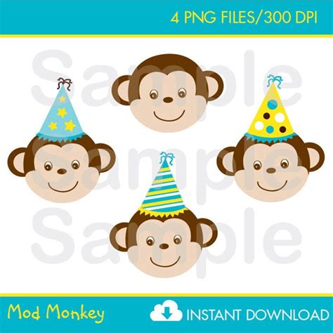Mod Monkey Birthday Clipart Instant By Littleprintsparties On Etsy