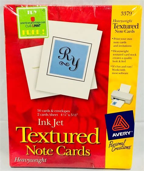 Avery Ink Jet Textured Note Cards 425 X 55 White 50 Envelopes 3379