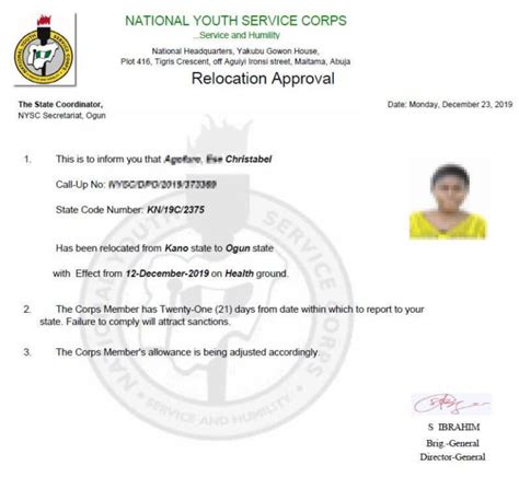 Sample Of Nysc Relocation Letter Approval St Charles Edu Services