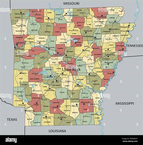 Arkansas Mappa Politica Modificabile Molto Dettagliata Con